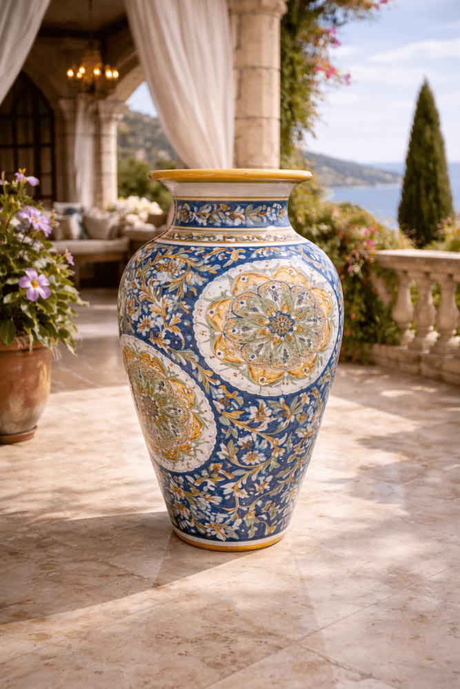 Grande vase de sol en majolique de Deruta 90cm